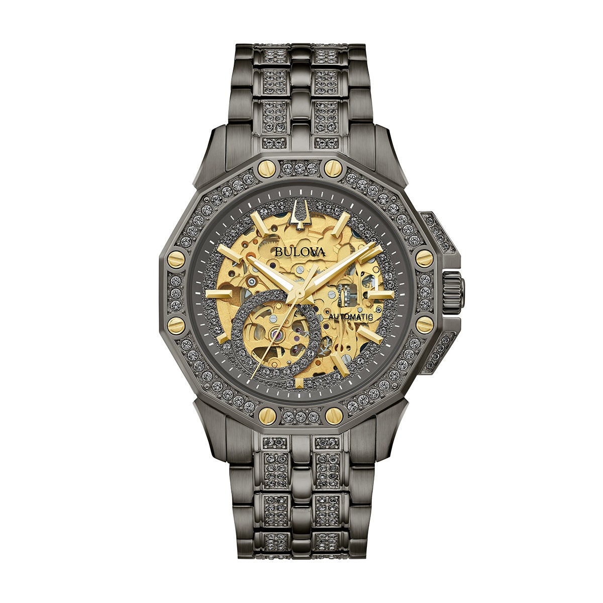 Bulova Men's Crystal Collection Octava Gray and Gold-Tone Stainless Steel Watch with Gray Crystals