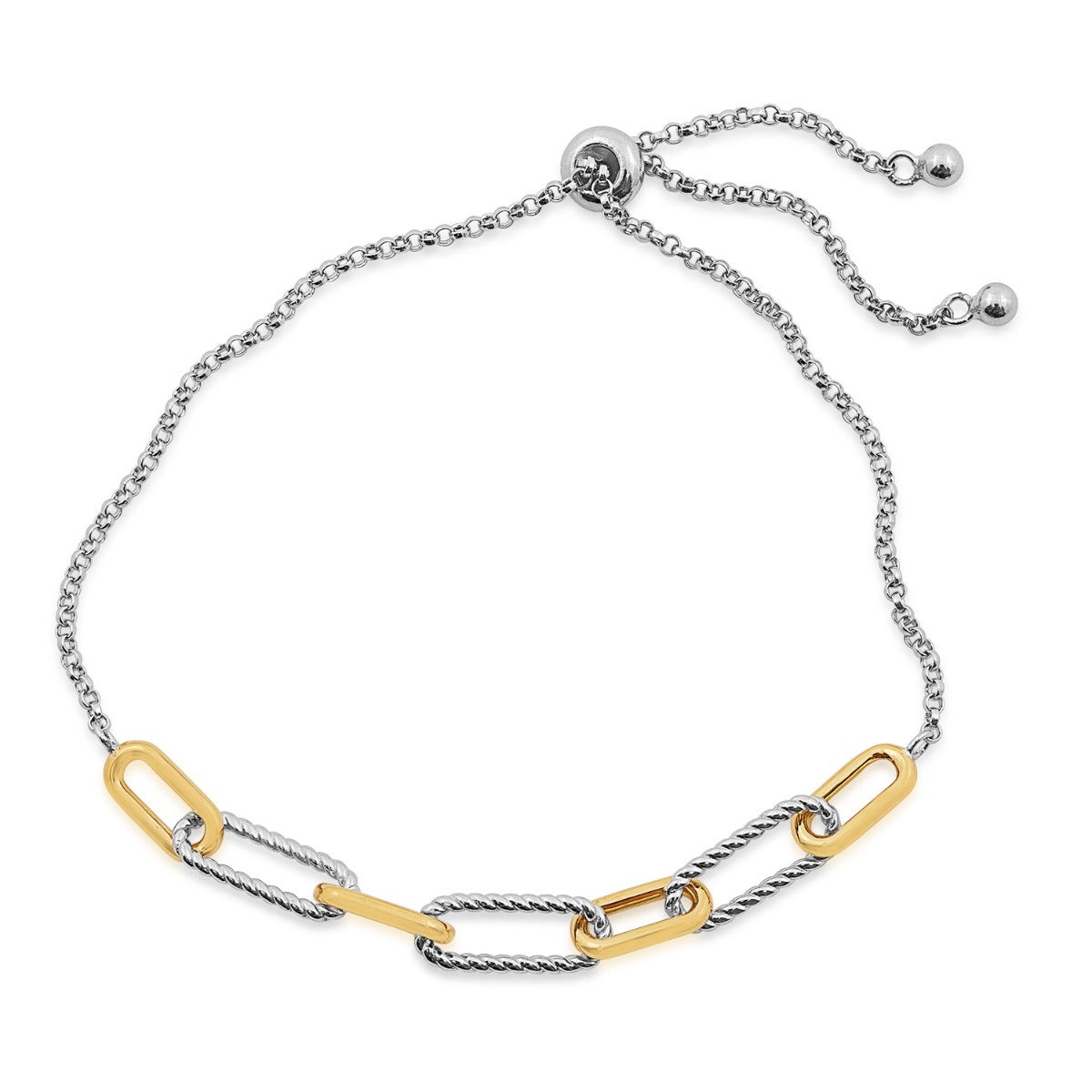 Rope Paperclip Bolo Bracelet in Sterling Silver & 10K Yellow Gold