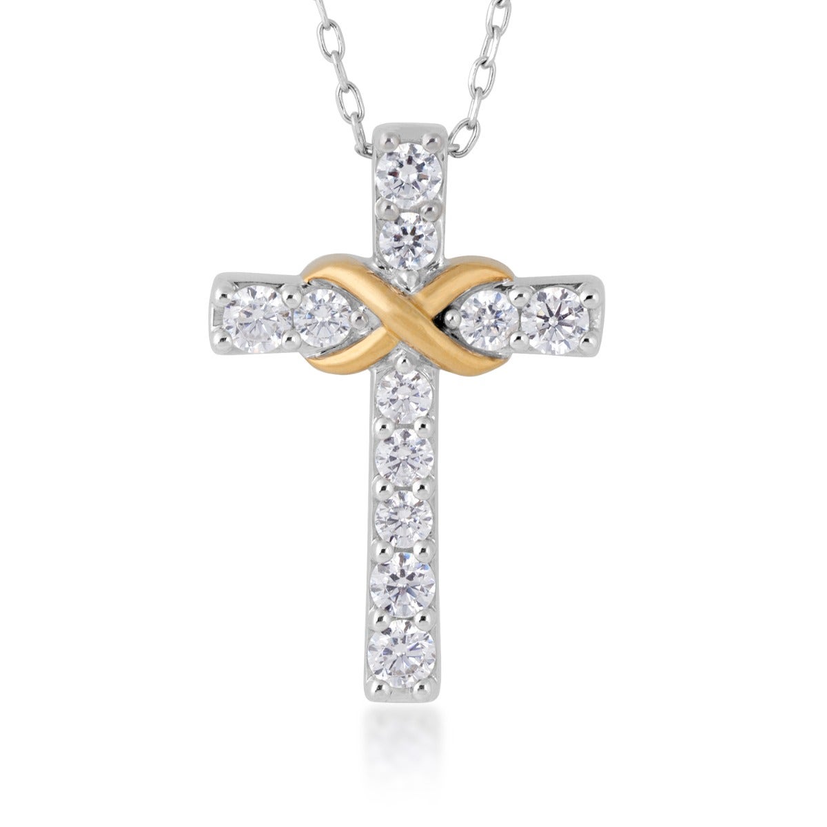 Infinite Love 3/4 ct. tw. Lab-Grown Diamond Infinity Cross Pendant in 10K White & Yellow Gold