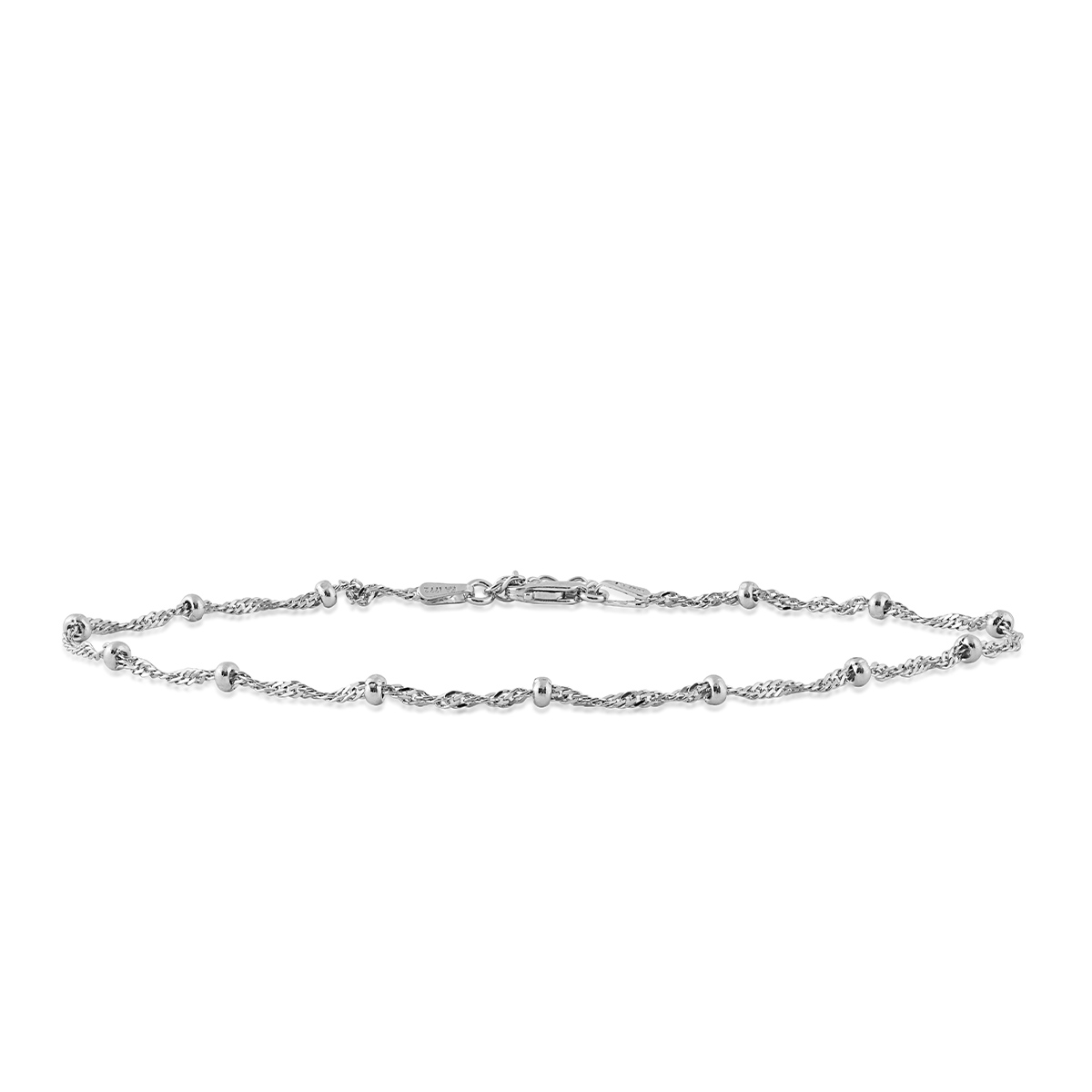 1.87mm 10" Bead Station Ankle Bracelet in Sterling Silver