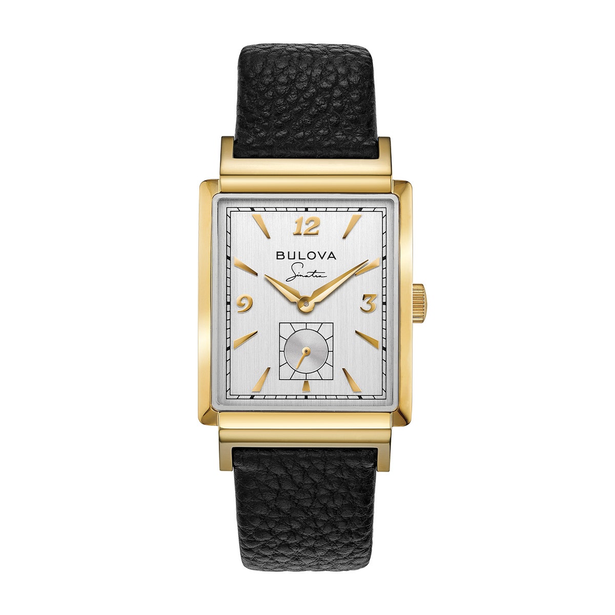 Bulova Men's Frank Sinatra My Way Watch with Gold-Tone Stainless Steel Case and Black Leather Strap