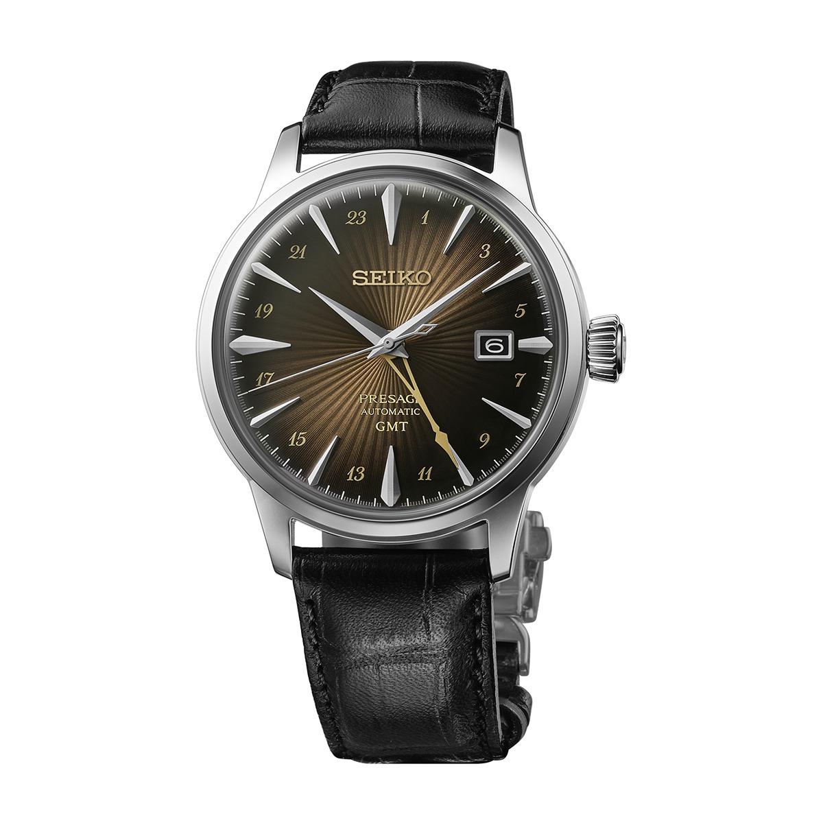 Seiko Men's Presage Cocktail Automatic Stainless Steel Watch with Brown Dial & Black Leather Strap