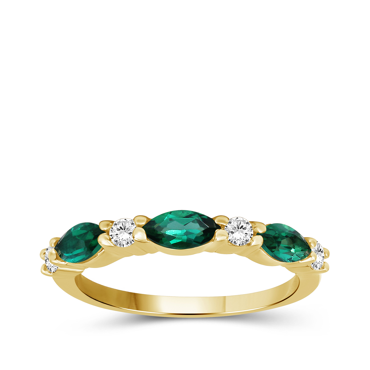 Lab-Grown Marquise Emerald & 1/6 ct. tw. Diamond Stackable Ring in 10K Yellow Gold