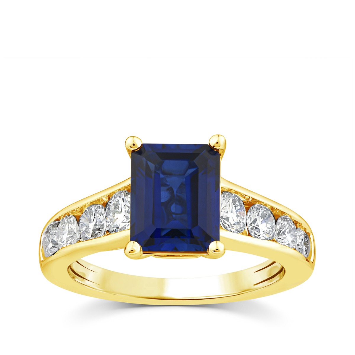 Lab-Grown Emerald Cut Sapphire & 1 ct. tw. Diamond Ring in 10K Yellow Gold