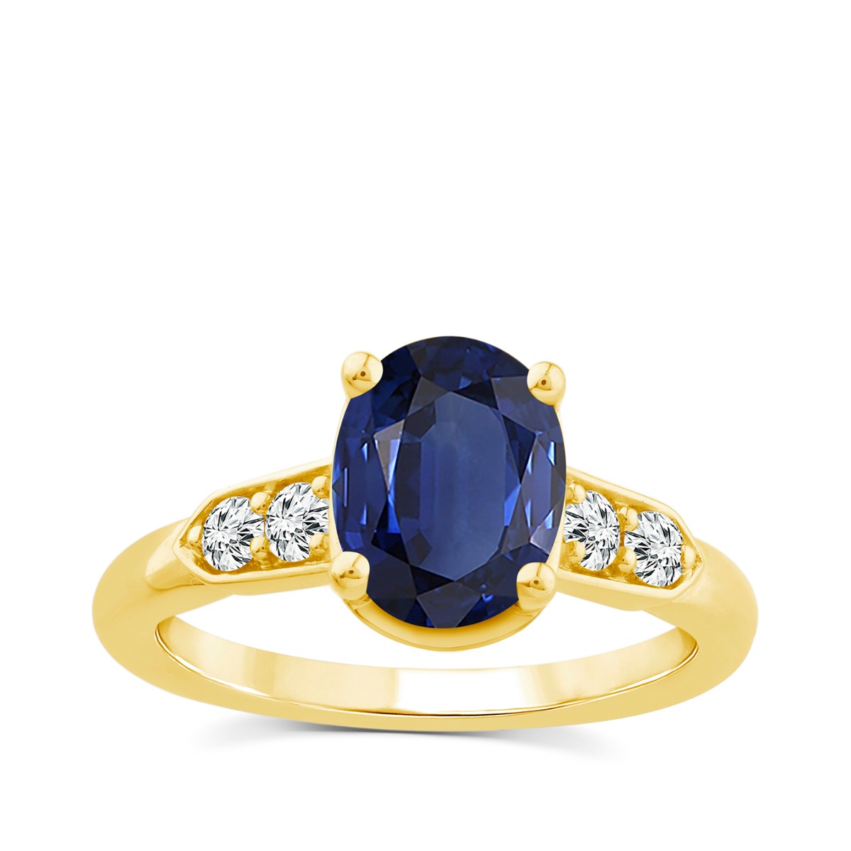 Lab-Grown Oval Sapphire & 1/3 ct. tw. Diamond Ring in 10K Yellow Gold