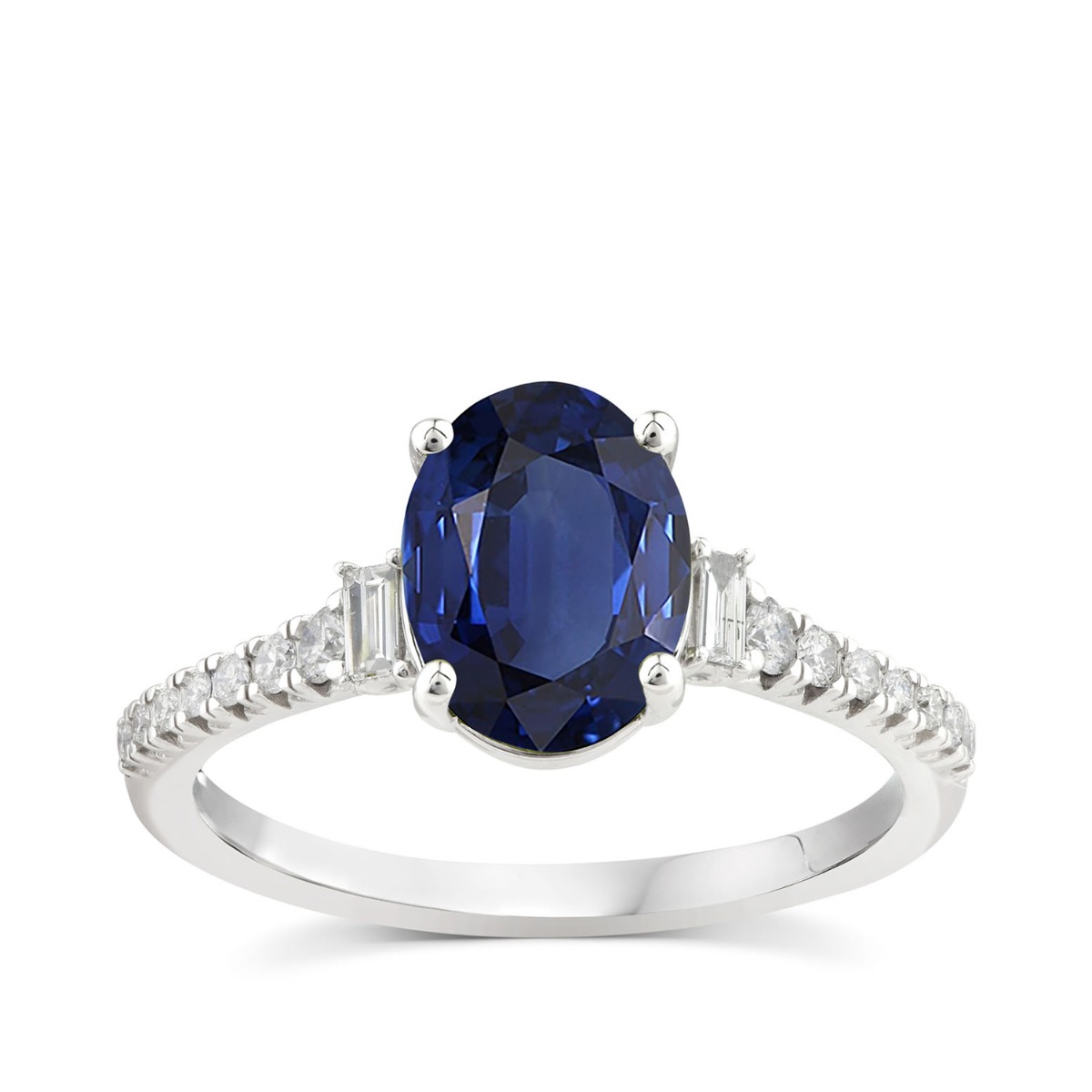 Lab-Grown Oval Sapphire & 1/4 ct. tw. Baguette Diamond Ring in 10K White Gold