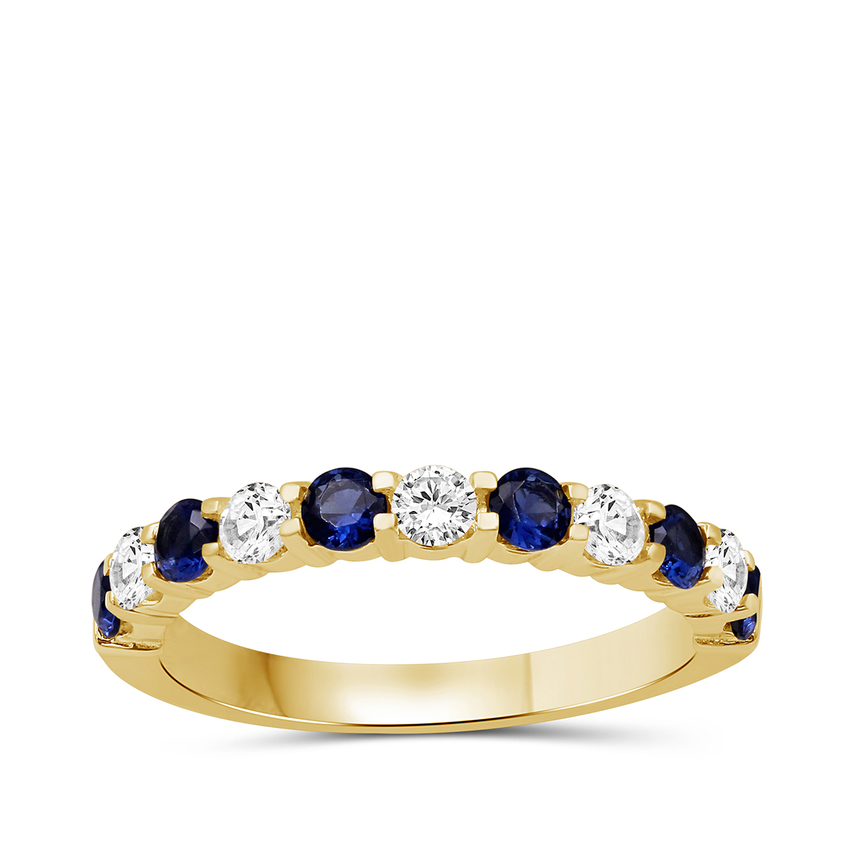 Lab-Grown Round Sapphire & 1/2 ct. tw. Diamond Stackable Ring in 10K Yellow Gold