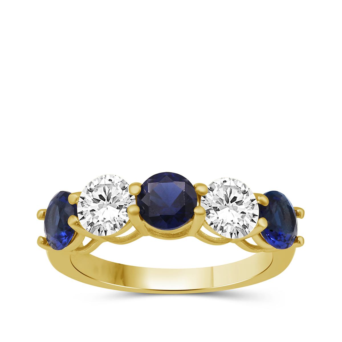 Lab-Grown Round Sapphire & 1-1/5 ct. tw. Diamond Ring in 10K Yellow Gold