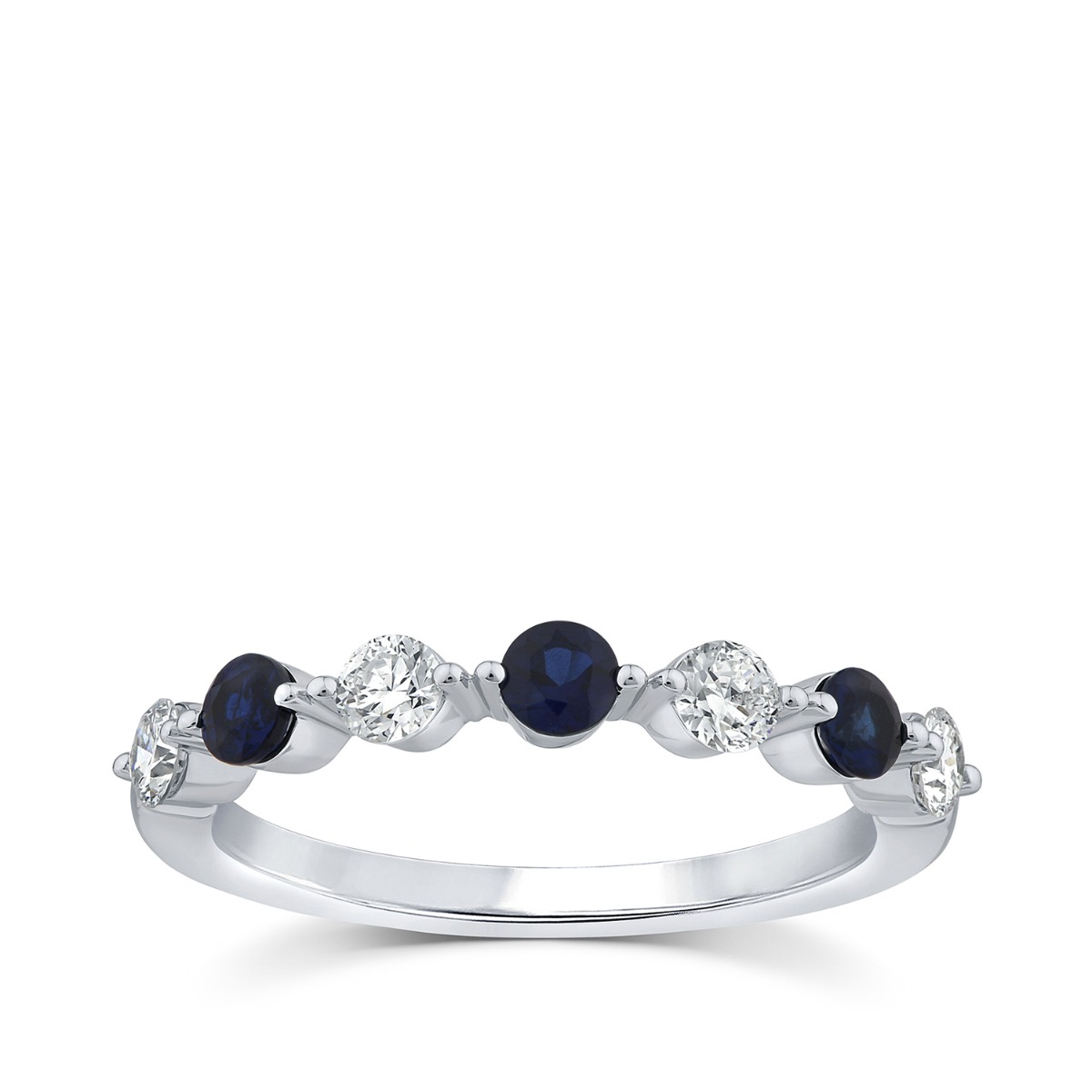 Lab-Grown Round Sapphire & 3/8 ct. tw. Diamond Stackable Ring in 10K White Gold