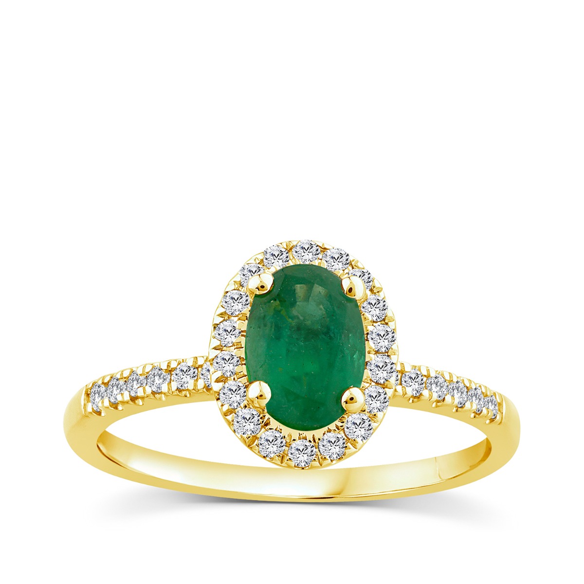 Lab-Grown Oval Emerald & 1/5 ct. tw. Diamond Halo Ring in 10K Yellow Gold