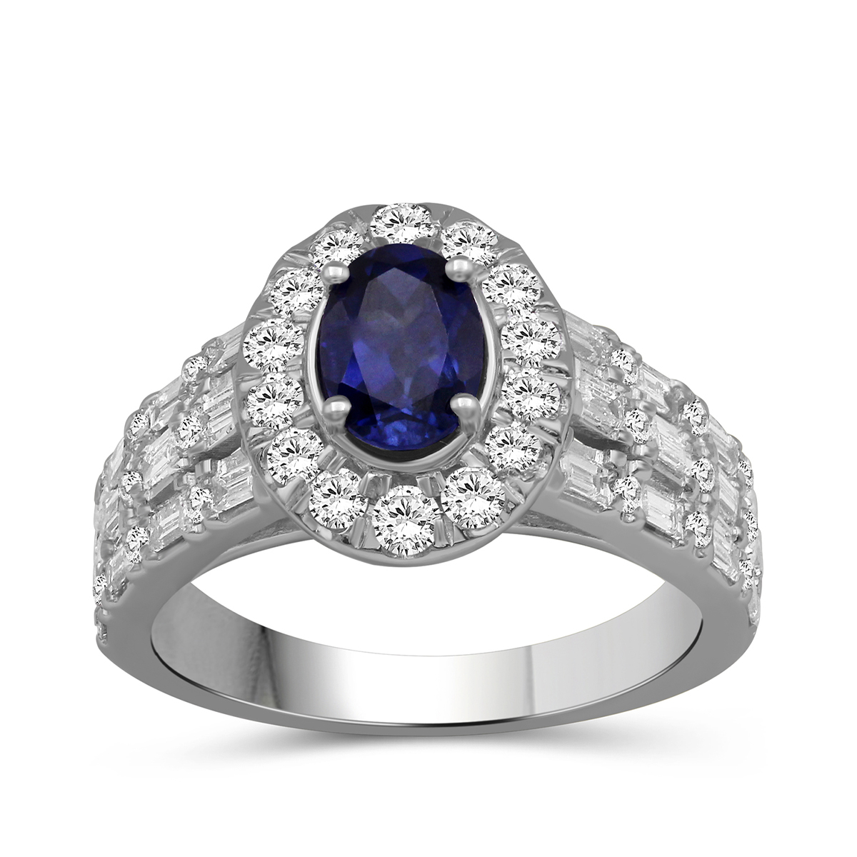 Lab-Grown Oval Sapphire & 1-1/4 ct. tw. Diamond Halo Multi-Row Ring in 10K White Gold