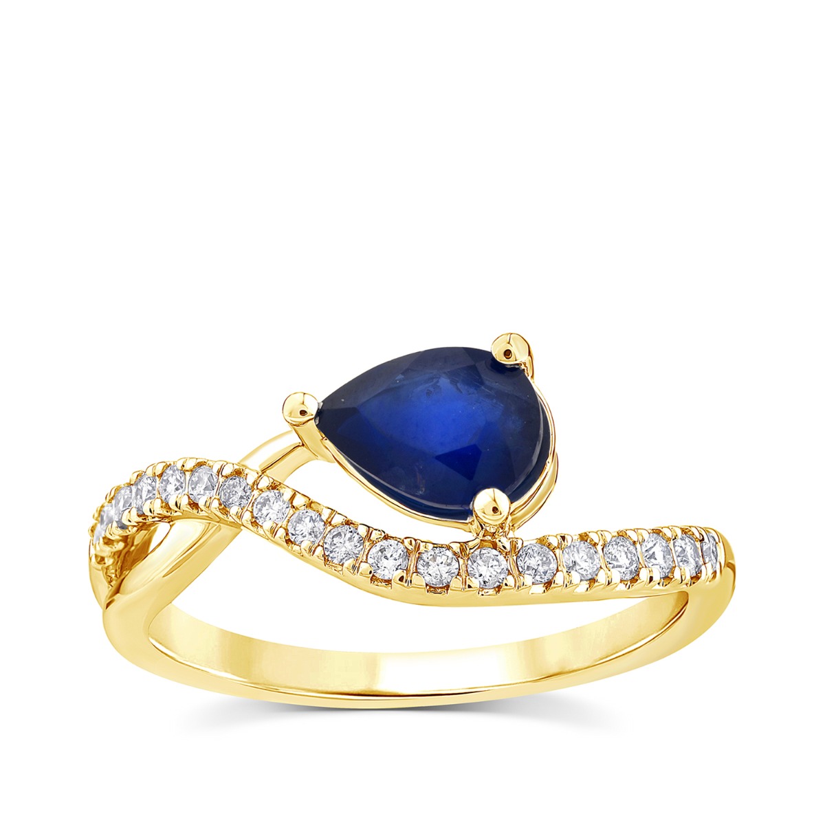 Lab-Grown Pear Sapphire & 1/5 ct. tw. Diamond Freeform Ring in 10K Yellow Gold