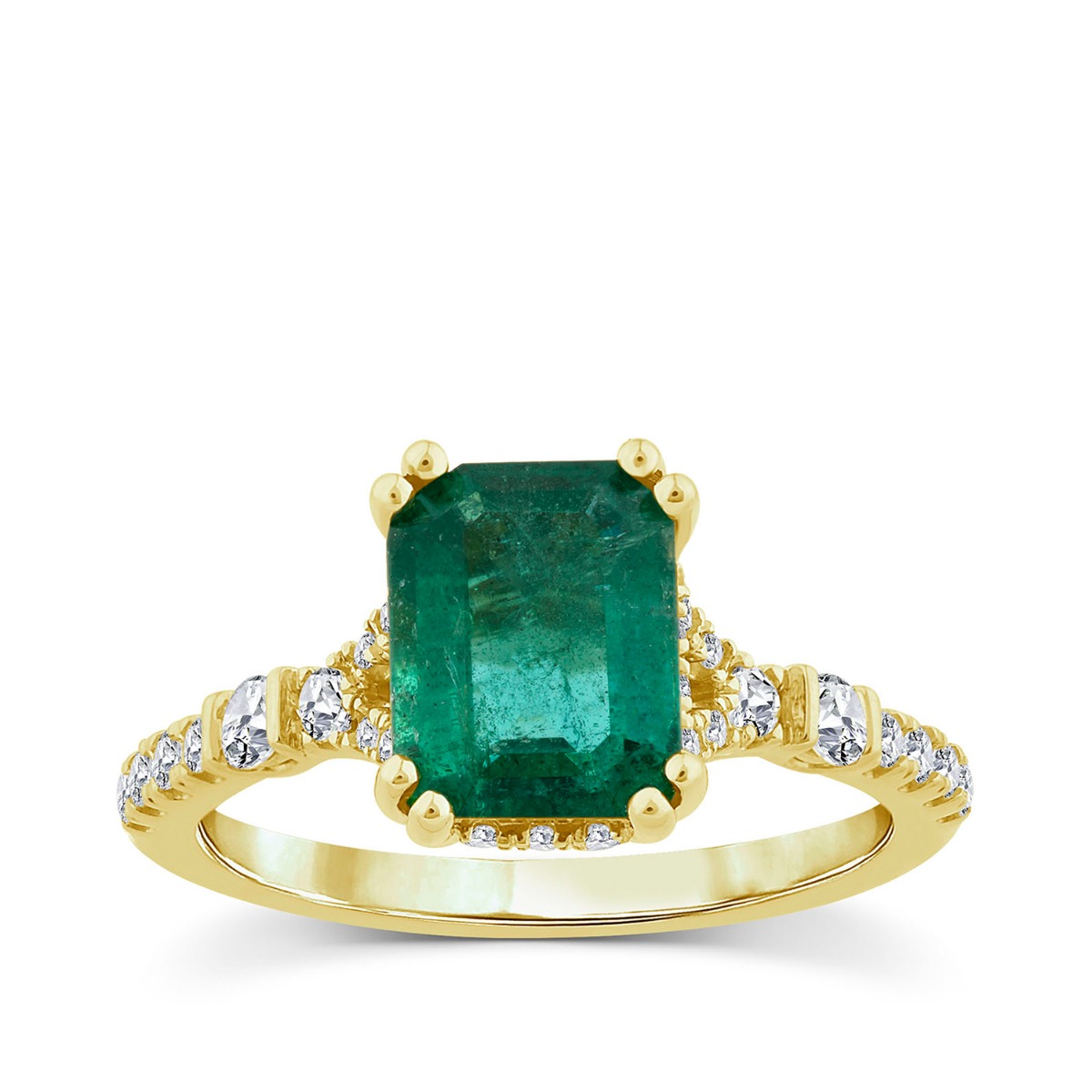 Lab-Grown Emerald Cut Emerald & 3/8 ct. tw. Diamond Ring in 10K Yellow Gold