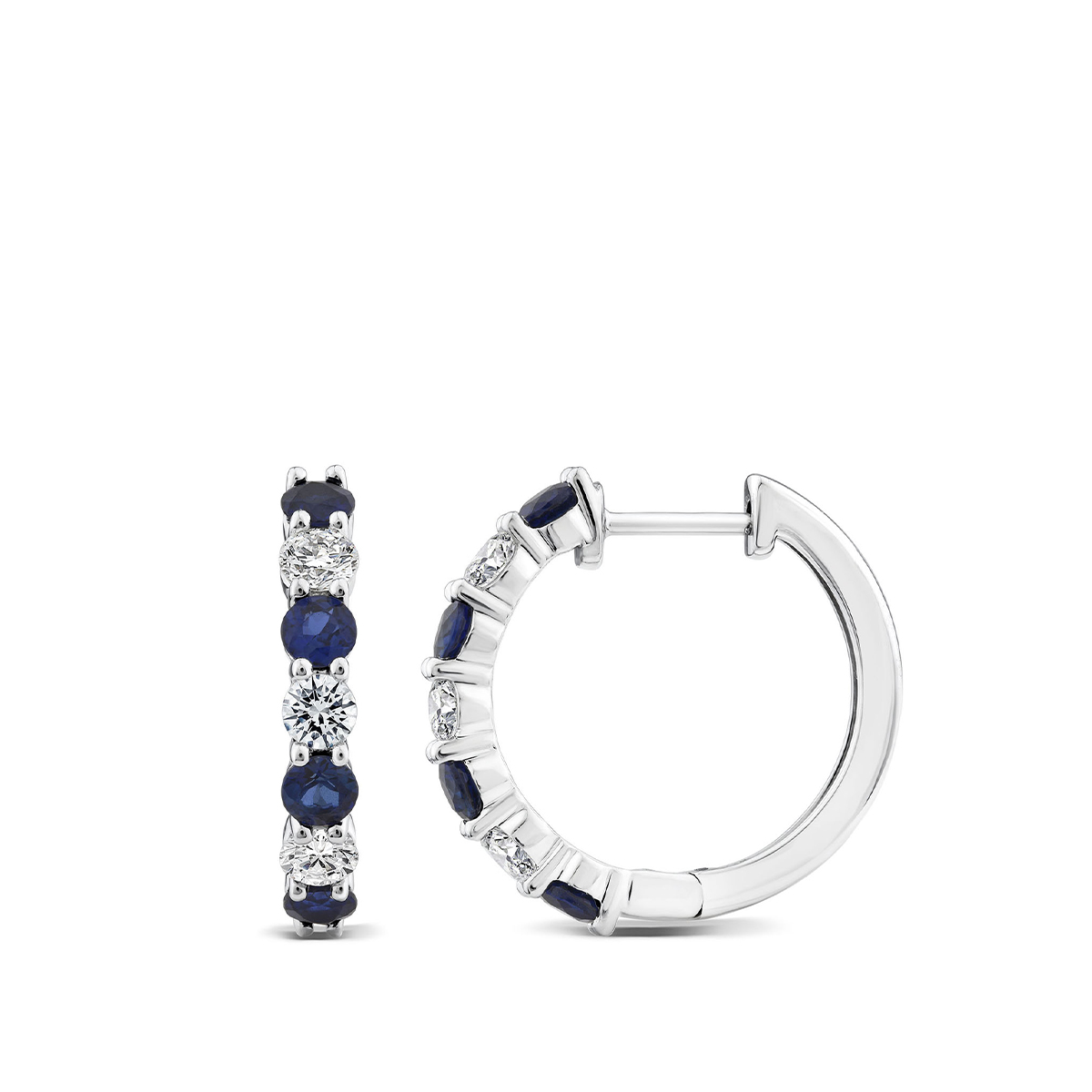 Lab-Grown Round Sapphire & 3/4 ct. tw. Diamond Hoop Earrings in 10K White Gold