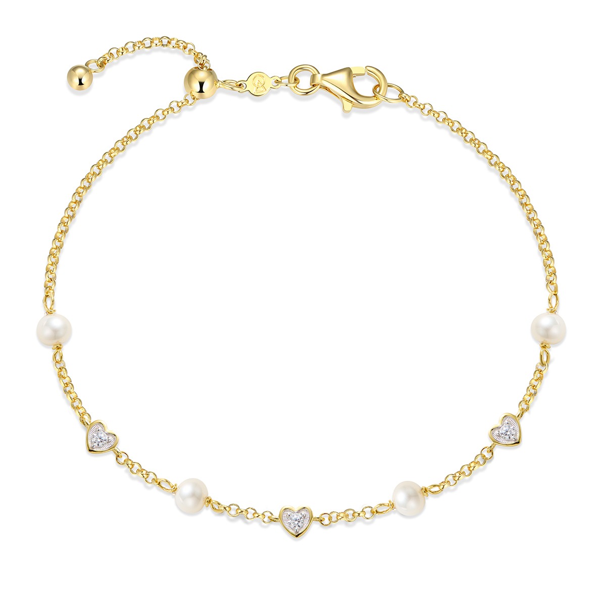 M by Monte Luna Lab-Grown Diamond Accent Heart & Genuine Pearl Bracelet in 14K Yellow Gold Plated Sterling Silver