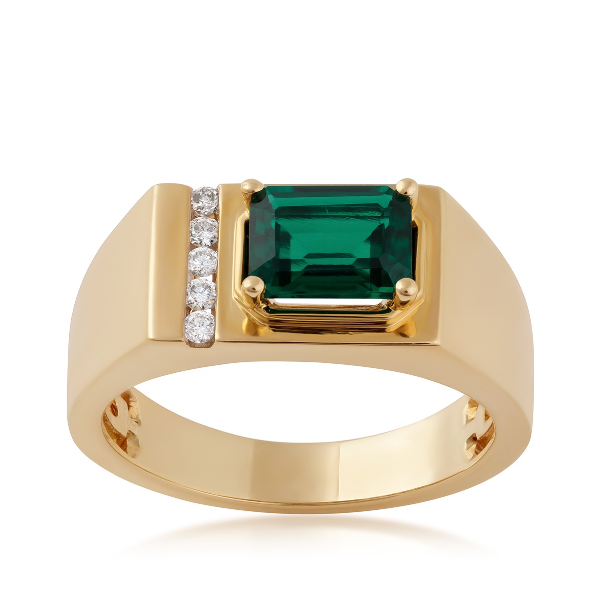 Men's Created Emerald Cut Emerald & 1/10 ct. tw. Diamond Ring in 10K Yellow Gold