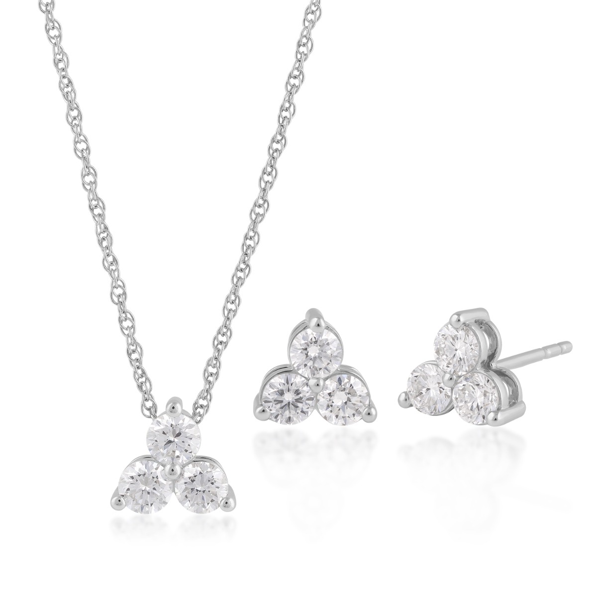 Forevermade 1 ct. tw. Lab-Grown 3-Stone Diamond Pendant Earring Box Set in Sterling Silver