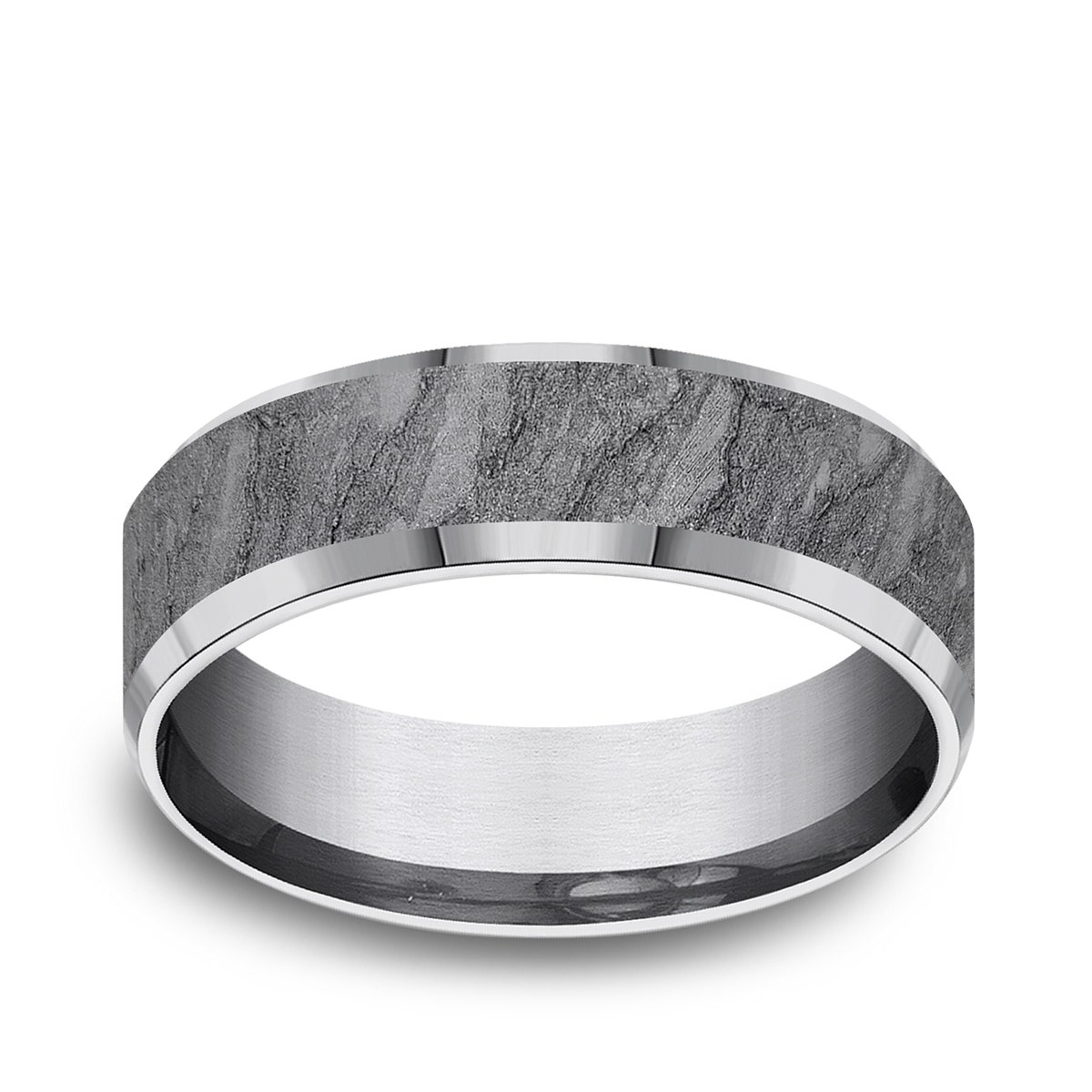 Benchmark Men's 7mm Slight Bevel with Lava Rock Finish Tantalum Wedding Band