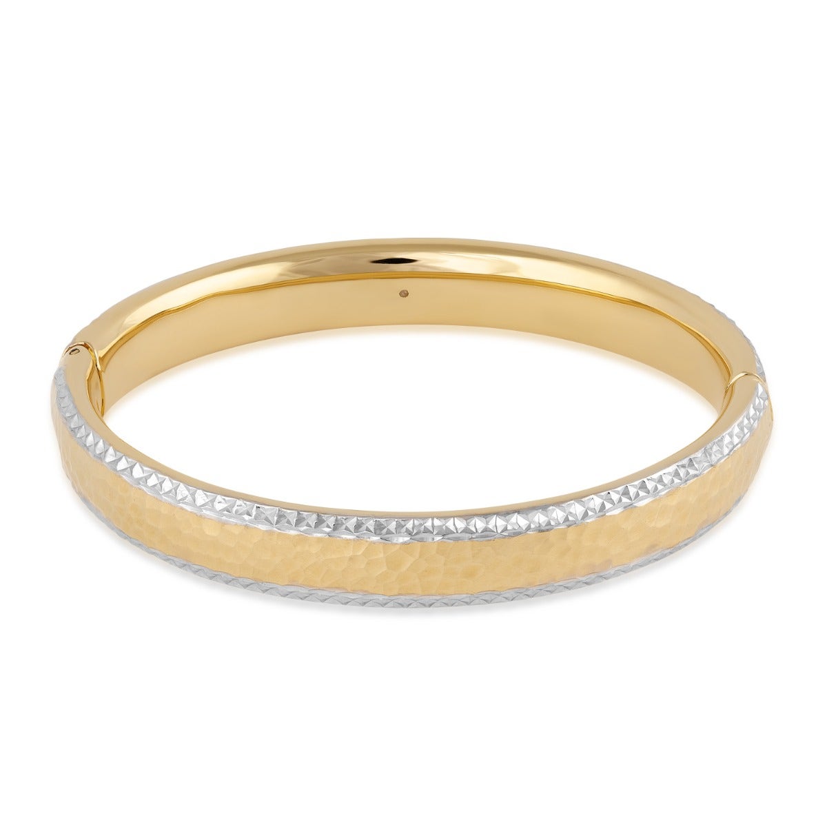 Evergold Resin Core Hammered Bangle Bracelet in 14K Yellow & White Gold