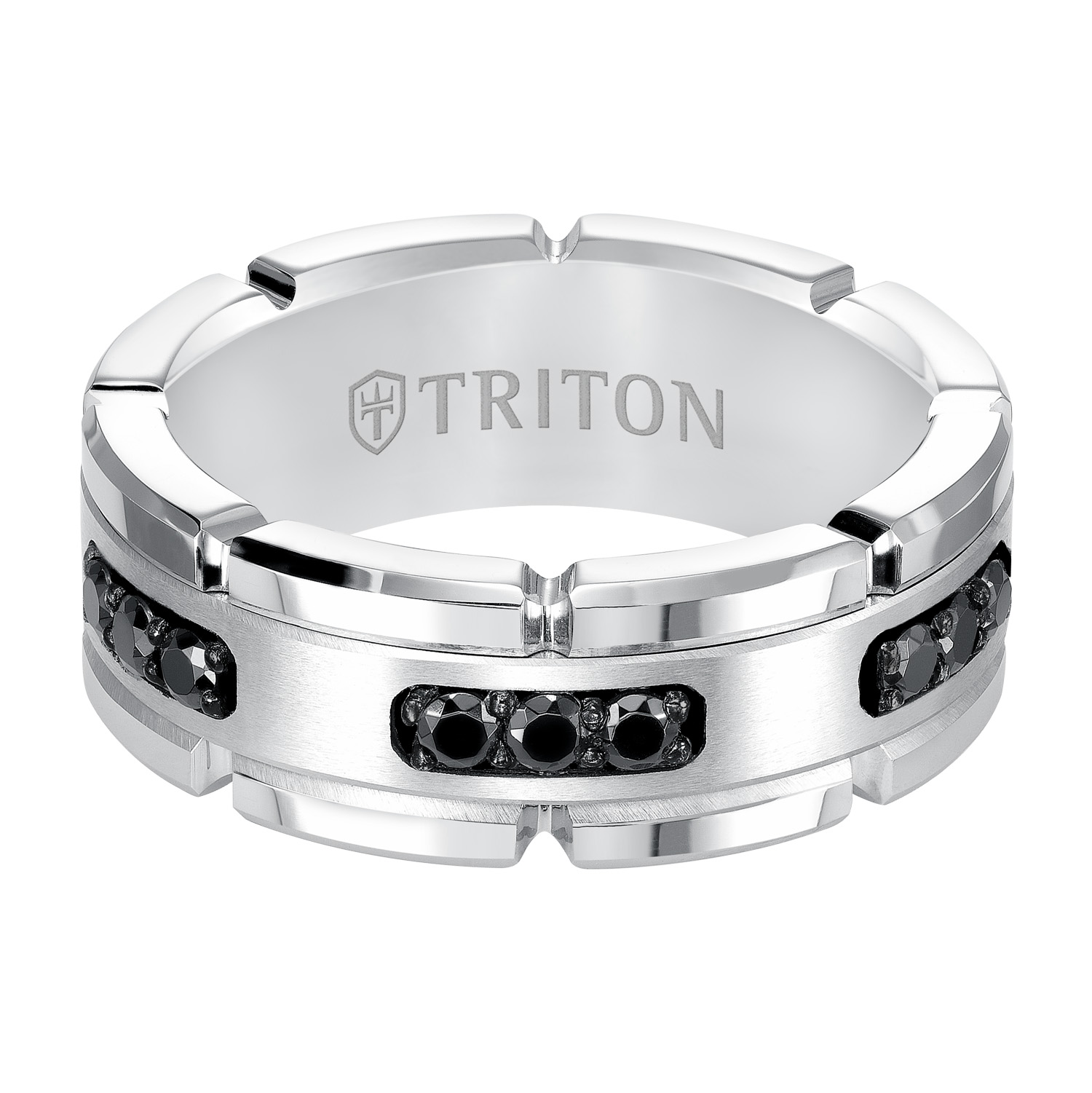Triton Men's 8MM 1/3 ct. tw. Black Diamond Wedding Band in White Tungsten - 22-5252SHC