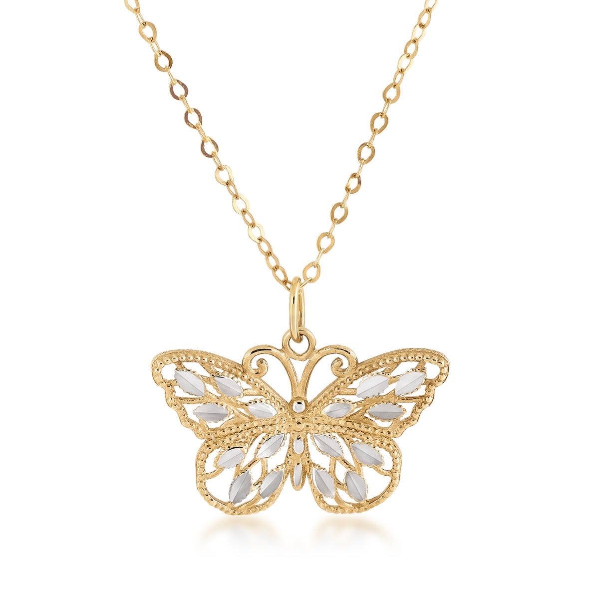 Diamond Cut Butterfly Pendant in 10K Yellow & White Gold