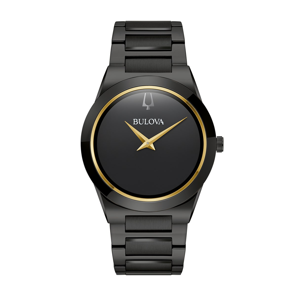 Bulova Men's Millennia Quartz Black Stainless Steel Watch with Black & Gold Dial