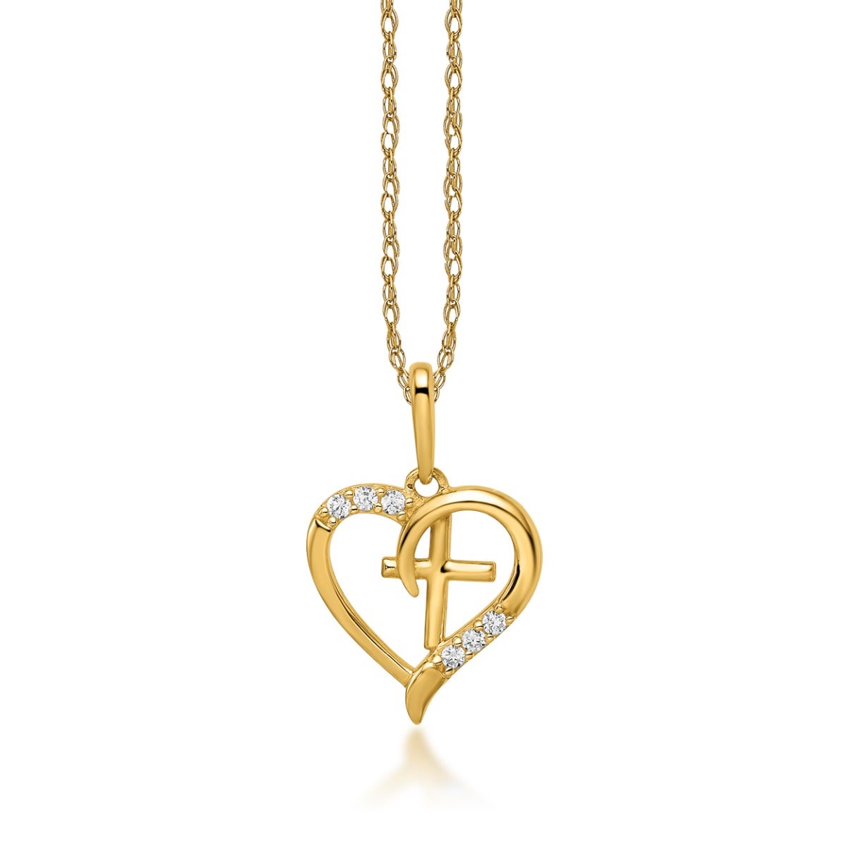 Children's Heart & Cross CZ Pendant in 14K Yellow Gold